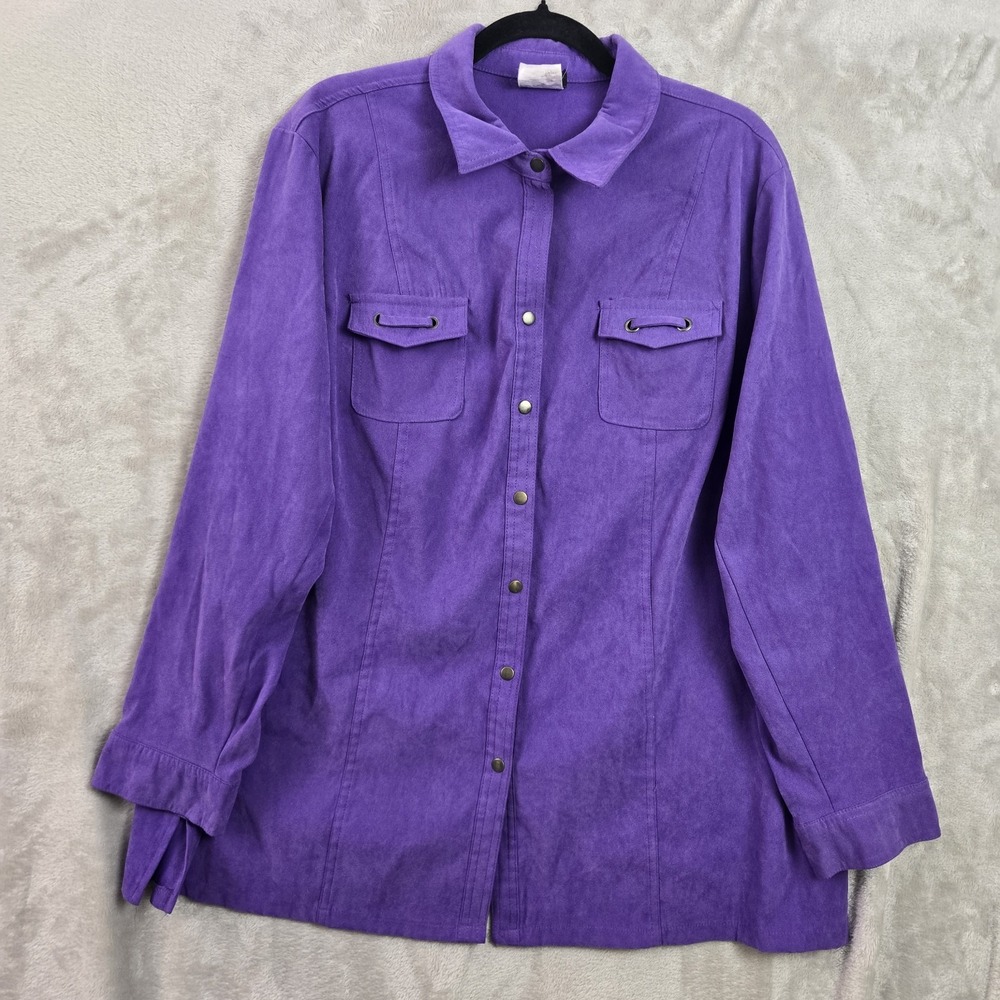 Southern Lady Women Purple Button Front Shirt Jacket Shacket Blazer Size 14 Long